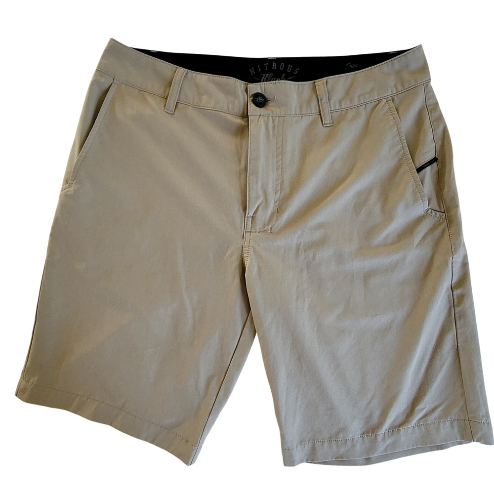 Nitrous Black Hybrid Shorts Mens 32 Khaki Tan Stretch Lightweight Performance